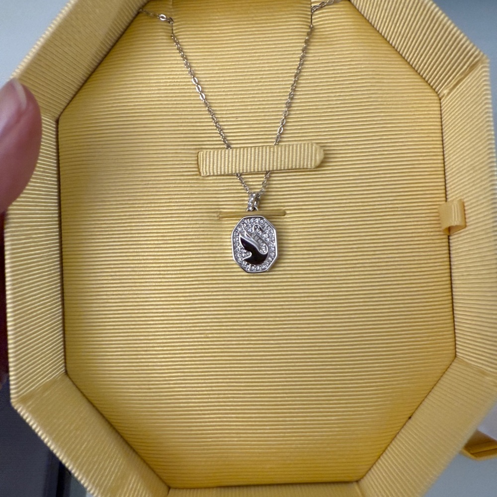 Swarovski Silver Necklace with Square Pendant